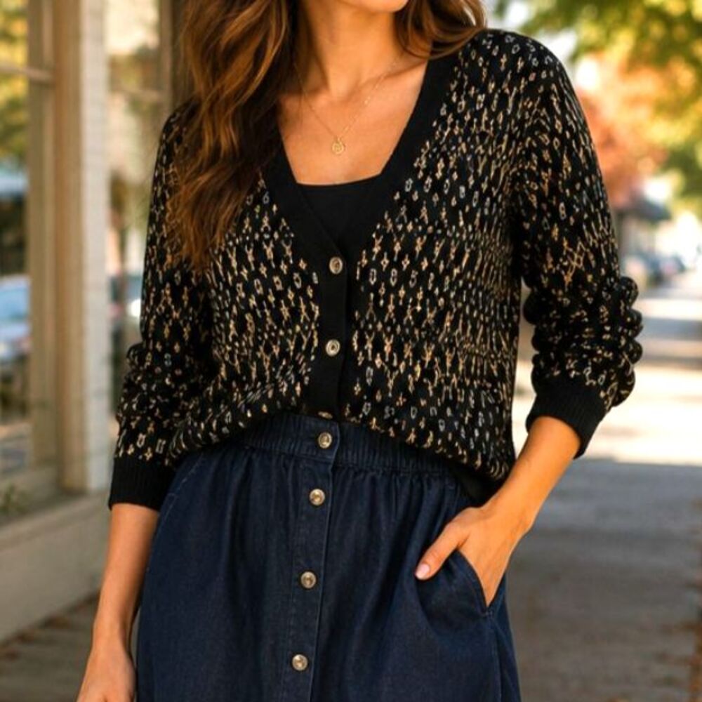 Vintage black and gold metallic cardigan- Size MP